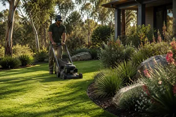 A mown lawn edged against a garden bed